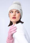 Women's cable knit winter hat with pom pom, grey, 97-HF-105-0, Photo 16