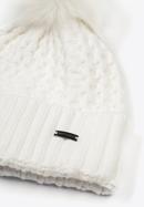 Women's cable knit winter hat with pom pom, cream, 97-HF-105-6, Photo 2