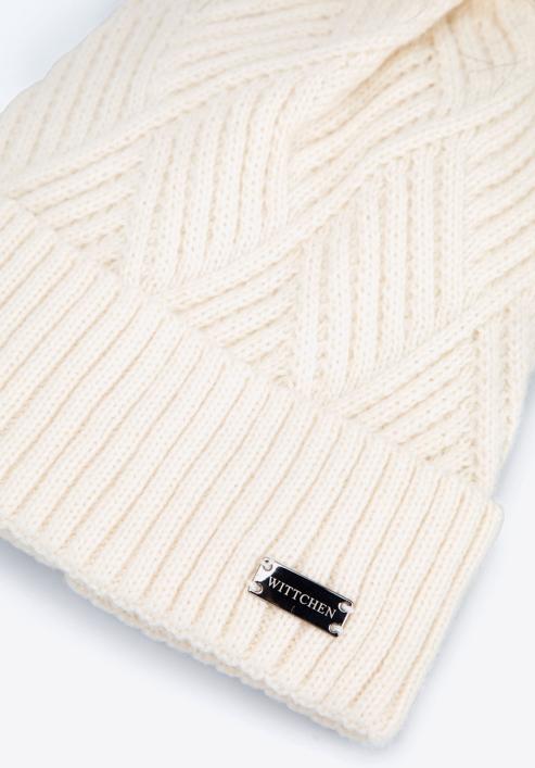 Winter hat with diamond stitch pattern, cream, 95-HF-002-N, Photo 2