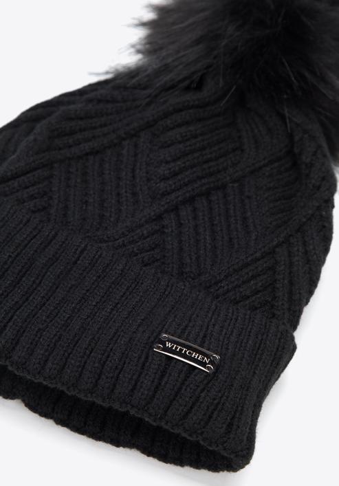 Winter hat with diamond stitch pattern, black, 95-HF-002-N, Photo 2
