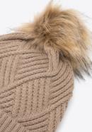 Winter hat with diamond stitch pattern, beige, 95-HF-002-N, Photo 2