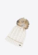 Women's winter cable knit hat, cream, 91-HF-202-7, Photo 1