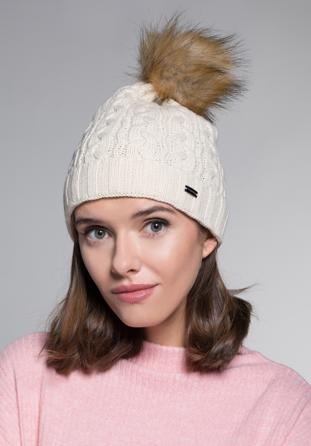 Women's winter cable knit hat, cream, 91-HF-202-9, Photo 1