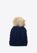 Women's winter cable knit hat, navy blue, 91-HF-202-7, Photo 2