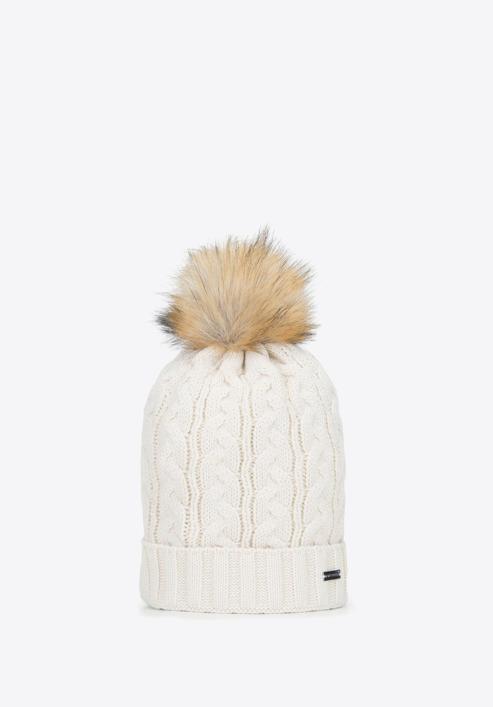 Women's winter cable knit hat, cream, 91-HF-202-7, Photo 2