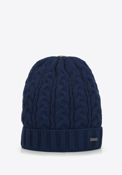 Women's winter cable knit hat, navy blue, 91-HF-202-7, Photo 4