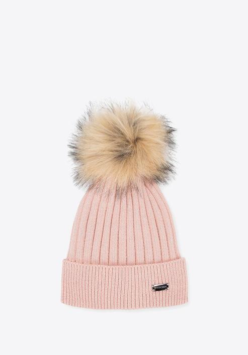 Winter hat with glistening thread, light pink, 95-HF-009-1, Photo 1