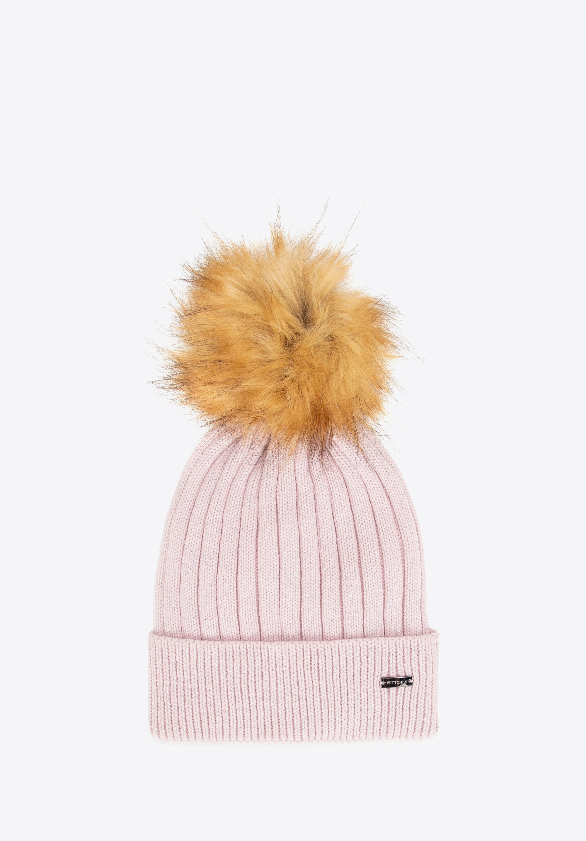 Damska czapka z błyszczącą nitką, pudrowy róż, 97-HF-903-P, Zdjęcie 1