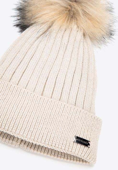 Winter hat with glistening thread, light beige, 95-HF-009-1, Photo 2