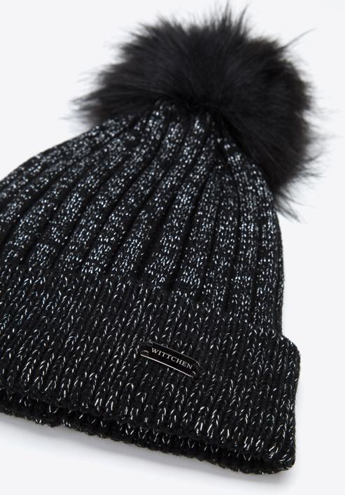 Winter hat with glistening thread, black, 95-HF-009-1, Photo 2