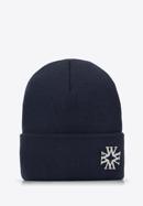 Women's winter hat with decorative brooch, navy blue, 93-HF-021-2, Photo 1
