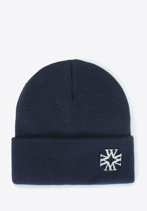 Women's winter hat with decorative brooch, navy blue, 93-HF-021-2, Photo 2