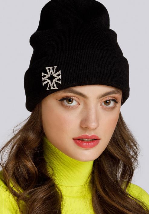 Women's winter hat with decorative brooch, black, 93-HF-021-2, Photo 20