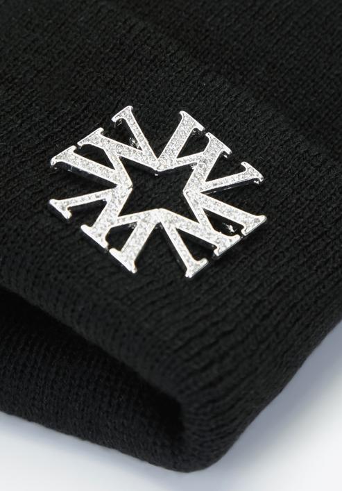 Damska czapka z broszką z literą „W”, czarny, 93-HF-021-2, Zdjęcie 3