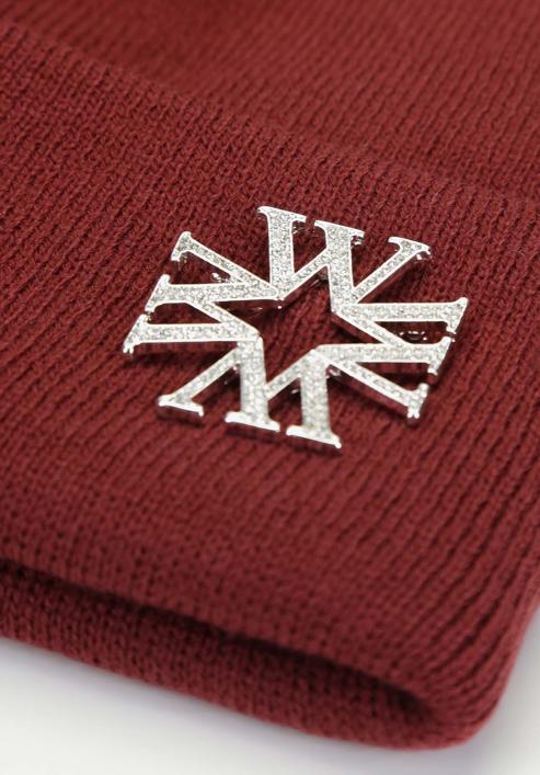 Women's winter hat with decorative brooch, burgundy, 93-HF-021-2, Photo 3