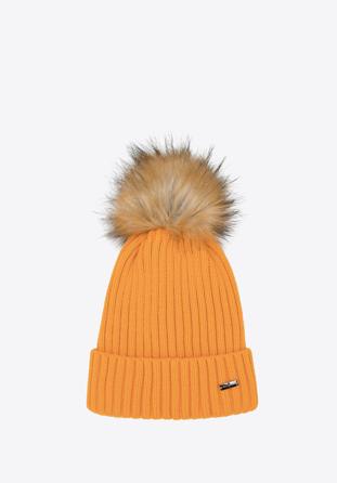 Women's winter pom pom hat, yellow, 95-HF-015-6, Photo 1