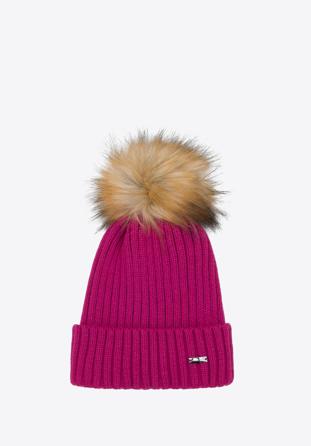 Women's winter pom pom hat, pink, 95-HF-015-P, Photo 1