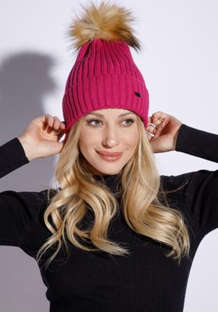 Women's winter pom pom hat, pink, 95-HF-015-P, Photo 1