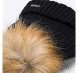 Damska czapka z gęstym splotem i pomponem, czarny, 95-HF-015-1, Zdjęcie 1