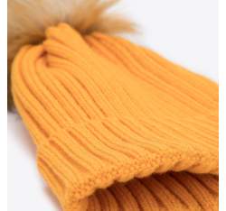 Damska czapka z gęstym splotem i pomponem, żółty, 95-HF-015-6, Zdjęcie 1