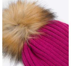 Damska czapka z gęstym splotem i pomponem, różowy, 95-HF-015-P, Zdjęcie 1