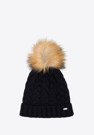 Women's winter thick cable knit hat, black, 95-HF-016-1, Photo 1