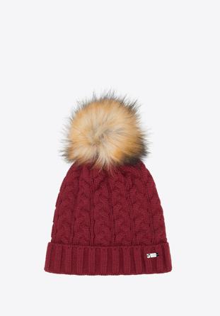 Women's winter thick cable knit hat, burgundy, 95-HF-016-2, Photo 1
