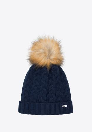 Women's winter thick cable knit hat, navy blue, 95-HF-016-7, Photo 1