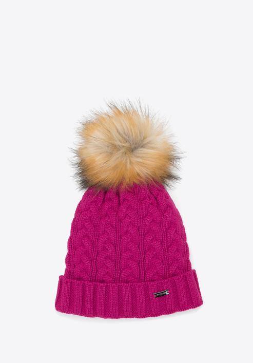 Women's winter thick cable knit hat, pink, 95-HF-016-2, Photo 1