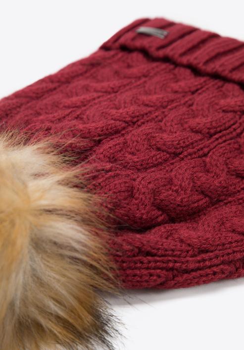Women's winter thick cable knit hat, burgundy, 95-HF-016-7, Photo 2