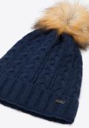 Women's winter thick cable knit hat, navy blue, 95-HF-016-7, Photo 2