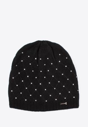 Women's winter hat with crystal beads, black, 97-HF-001-1, Photo 1