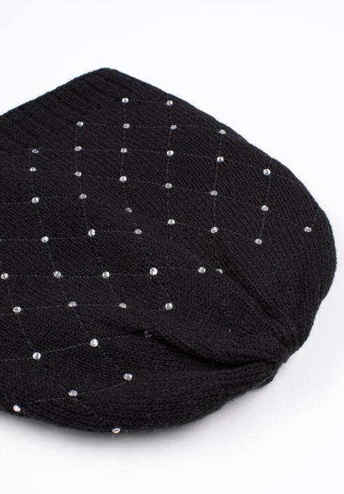Damska czapka z kryształkami, czarny, 97-HF-001-P, Zdjęcie 2