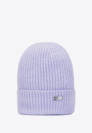 Damska czapka z mechatej dzianiny typu beanie, jasny fiolet, 93-HF-020-F, Zdjęcie 1