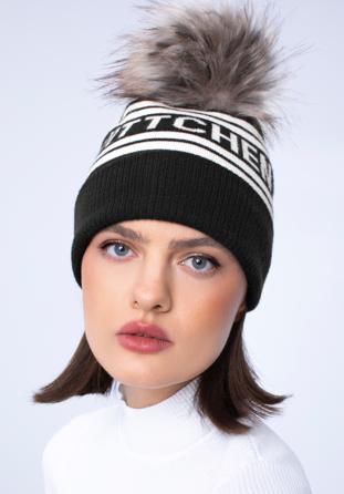 Women's winter hat with WITTCHEN logo, black-white, 97-HF-004-1, Photo 1