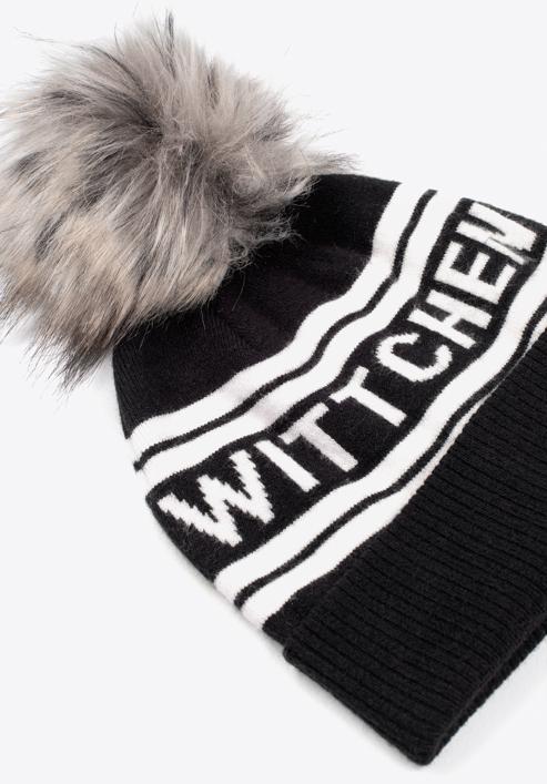 Women's winter hat with WITTCHEN logo, black-white, 97-HF-004-1, Photo 2