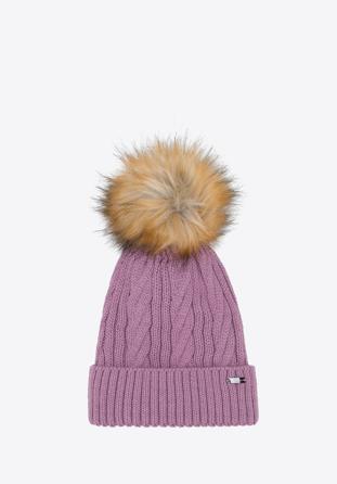 Women's winter cable knit hat, light violet, 95-HF-019-VP, Photo 1