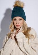 Women's winter cable knit hat, dark turquoise, 95-HF-019-N, Photo 15