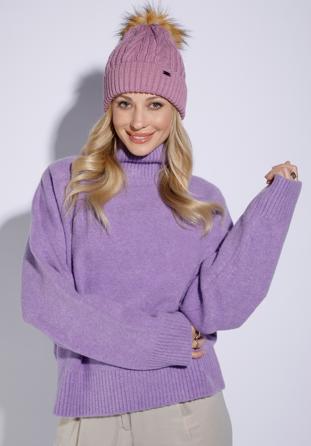 Women's winter cable knit hat, light violet, 95-HF-019-VP, Photo 1