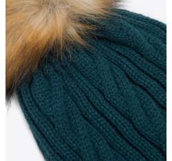 Damska czapka z ozdobnym splotem, ciemny turkusowy, 95-HF-019-N, Zdjęcie 1