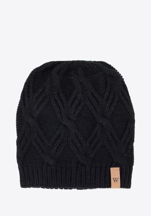 Women's winter cable knit beanie, black, 95-HF-103-1, Photo 1