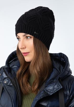 Women's winter cable knit beanie, black, 97-HF-104-1, Photo 1