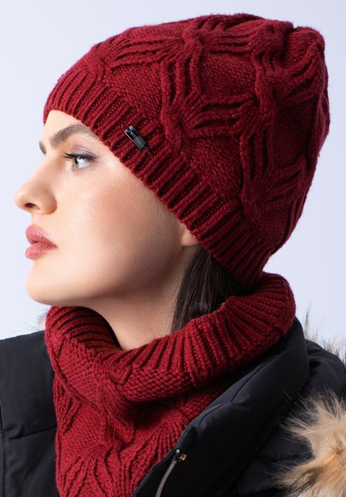 Women's winter cable knit beanie, dar red, 97-HF-104-1, Photo 15