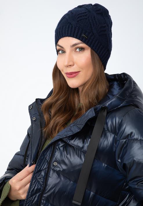 Women's winter cable knit beanie, navy blue, 97-HF-104-2, Photo 15