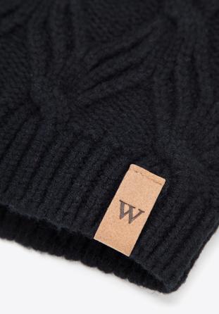Women's winter cable knit beanie, black, 95-HF-103-1, Photo 1
