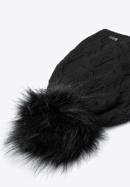 Damska czapka z ozdobnym wzorem i pomponem, czarny, 97-HF-103-7, Zdjęcie 2