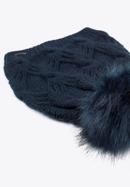 Women's cable knit hat with pom pom, navy blue, 97-HF-103-7, Photo 2