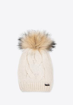 Women's cable knit hat, cream, 95-HF-008-0, Photo 1