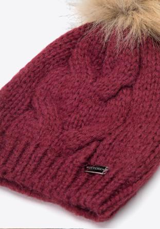Women's cable knit hat, burgundy, 95-HF-008-2, Photo 1