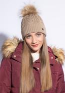 Women's winter bobble hat with pom pom, beige, 95-HF-010-4, Photo 15